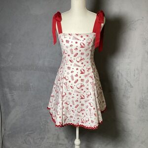 Football Print Mini Dress by Francesca Size S Red White Game Day Ric Rac Trim